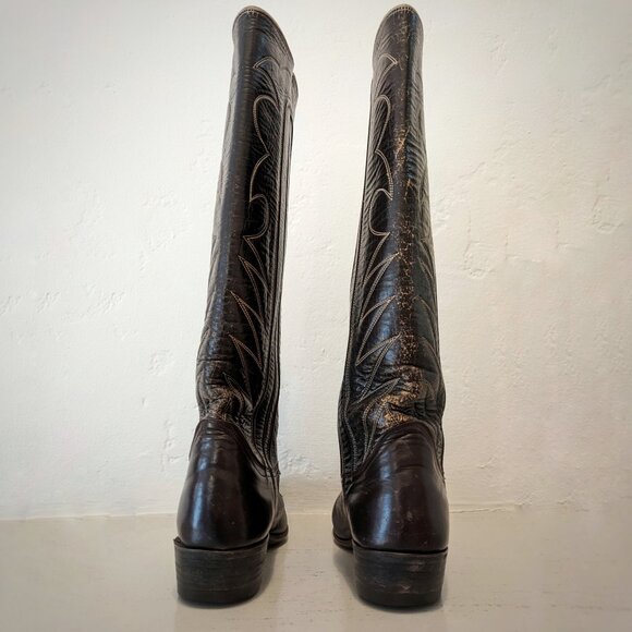 VINTAGE 60s TONY LAMA Tall Gold Label Cowboy Boots, Lemon Peg Soles, Sz 6.5 - Picture 12 of 16
